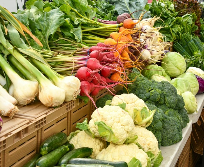 Fresh vegetables at a market stand
